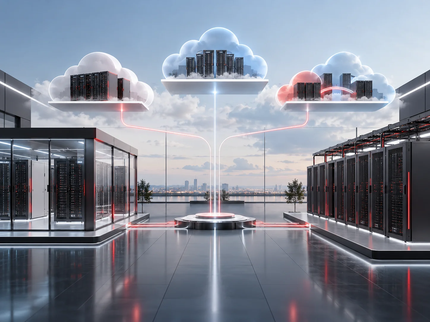 Genius Cloud altyapısını temsil eden birbirine bağlı bulut ve veri merkezi ortamları